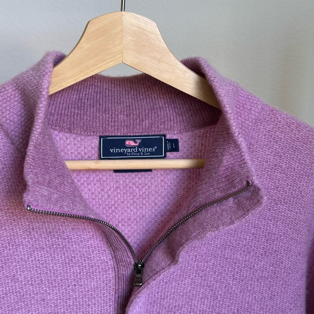Vineyard Vines Classic Quarter-Zip 100 % Cashmere Sweater Large Lilac Pre-Owned - Picture 3 of 9